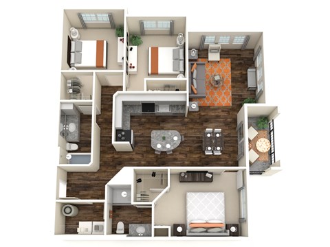 B1 Floorplan - three bed two bath